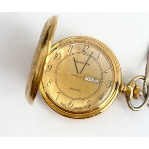 Magestron Gold Toned Swiss Vintage Pendant Watch / Pocket Watch w/ Chain - 47mm